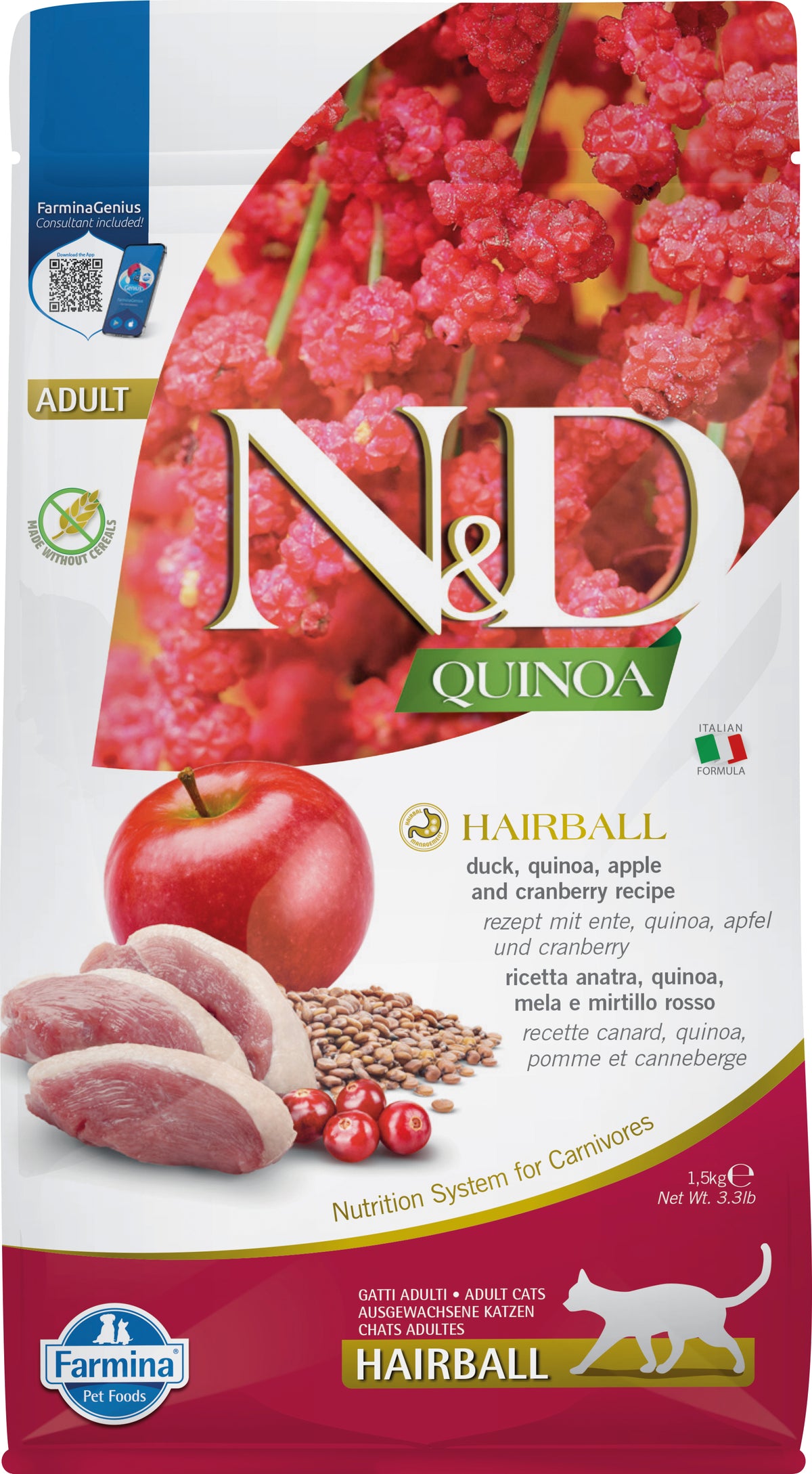 N&D Quinoa CAT Hairball Duck & Cranberry