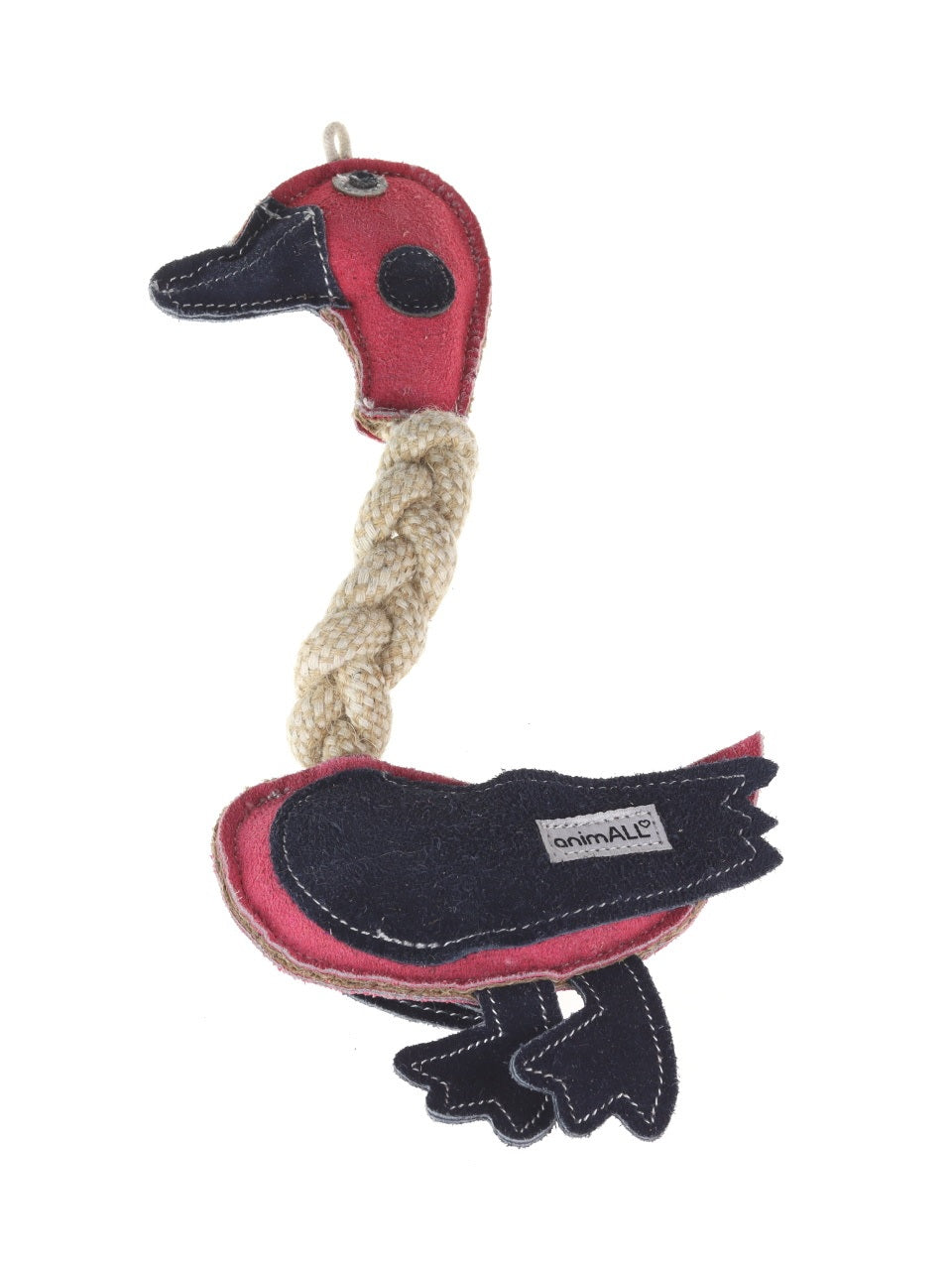 Hračka pes animALL Kachna s provazy kůže, barevná 31cm