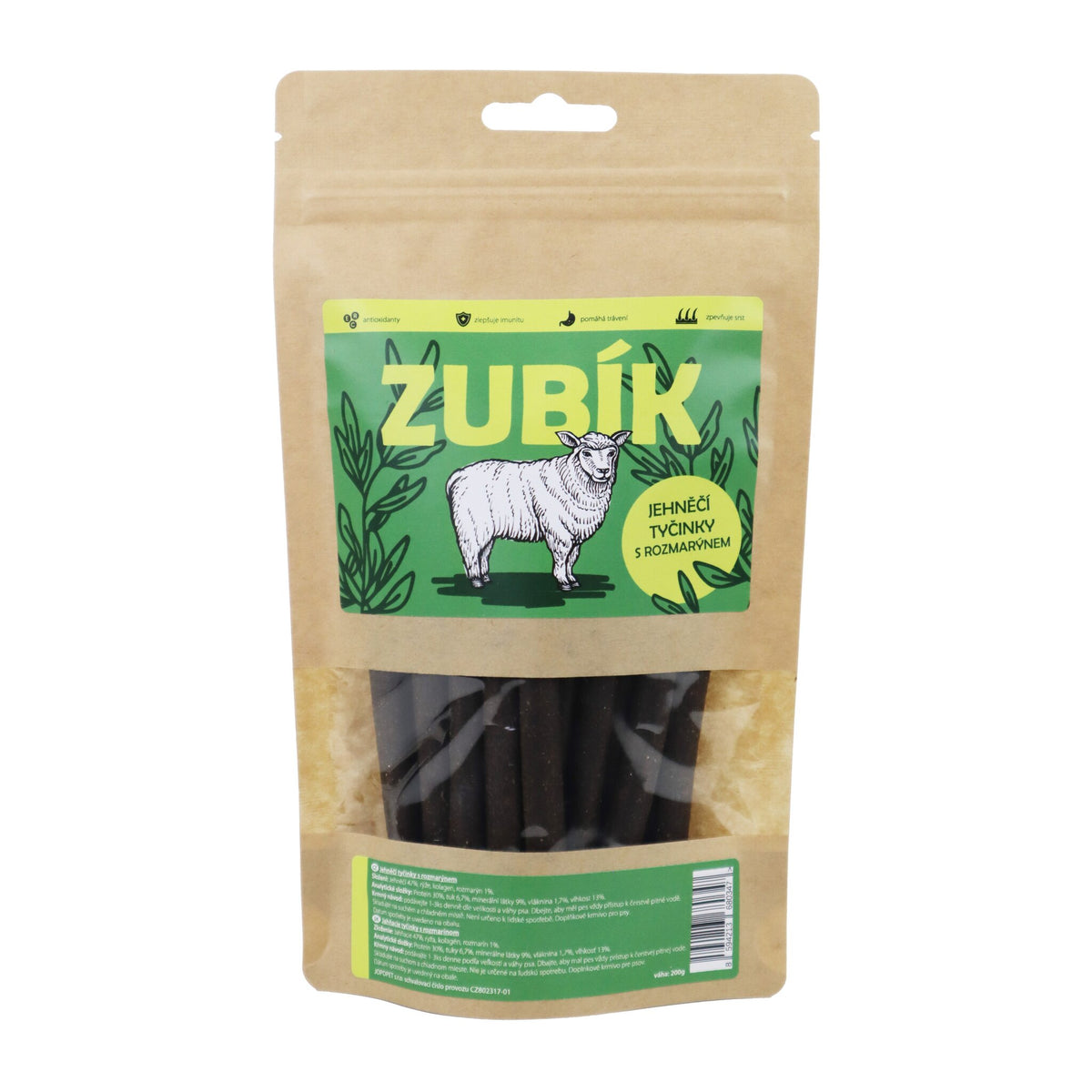 Pochoutka ZUBÍK Jehněčí tyčinky s rozmarýnem 200g