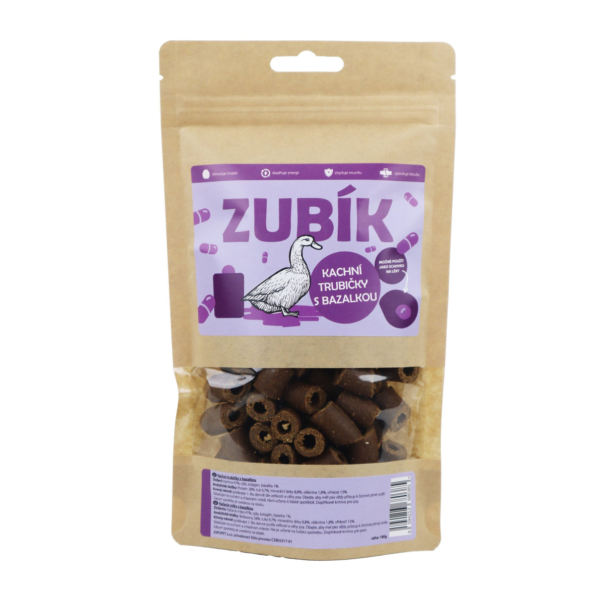Pochoutka ZUBÍK Kachní trubičky s bazalkou 180g